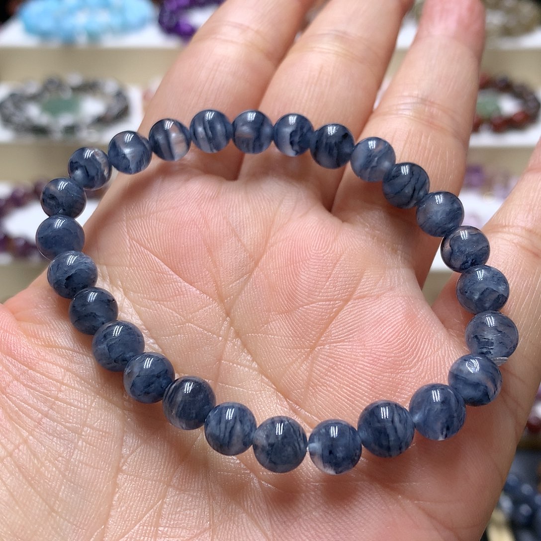 水晶手链未镶嵌天然蓝兔毛