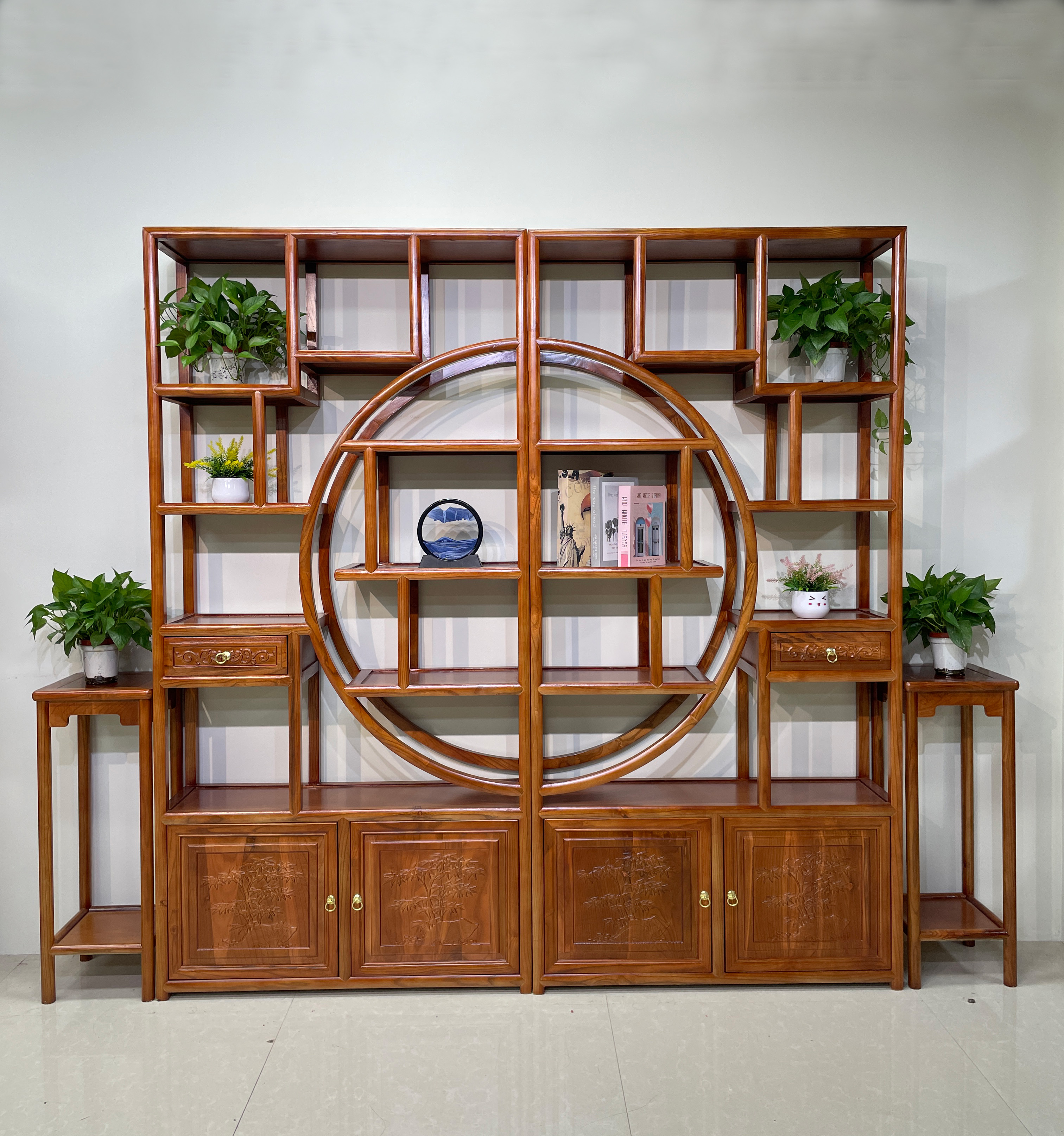 大团圆实木博古架展示架置物架，榫卯结构仿古置物架，隔断中式