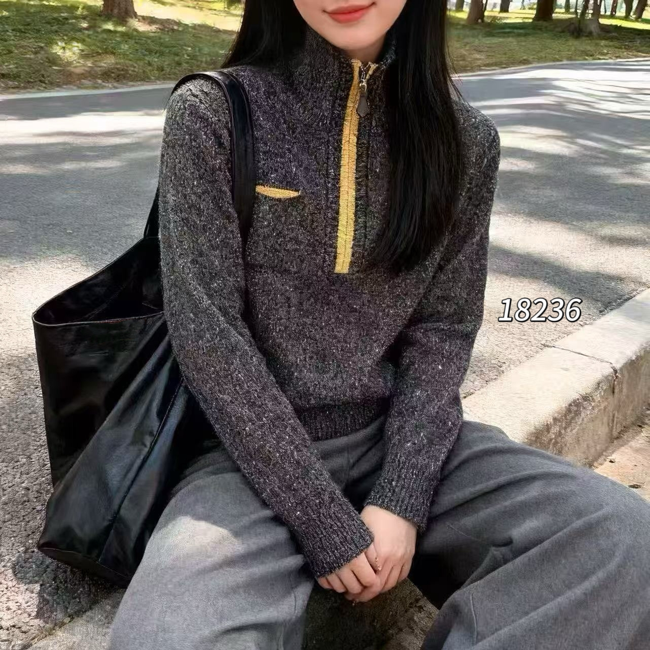 18236（部分无水洗唛介意慎拍）CHUXUN亨利领高领撞色长袖针织衫