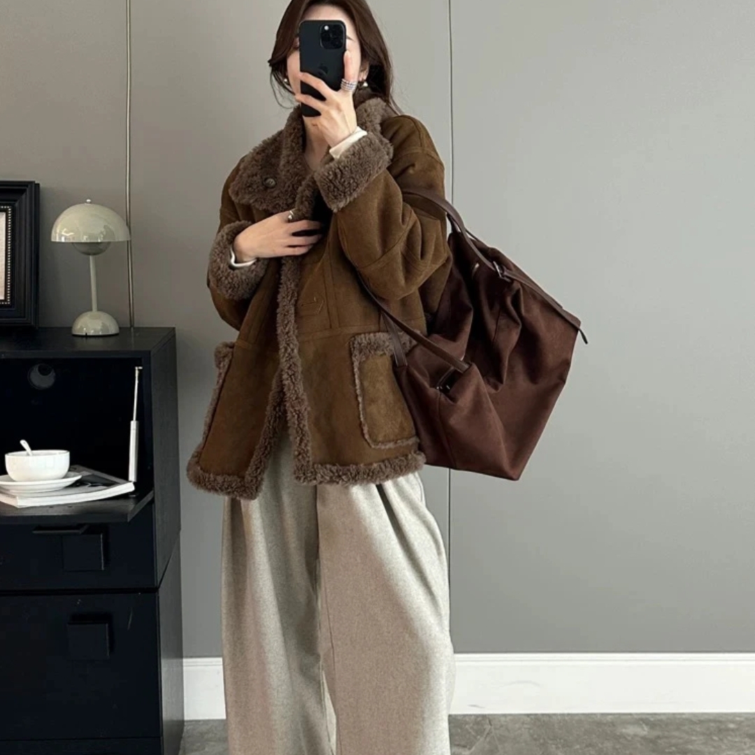 两面穿羊羔毛一体皮草外套女中长款新款宽松羊毛大衣