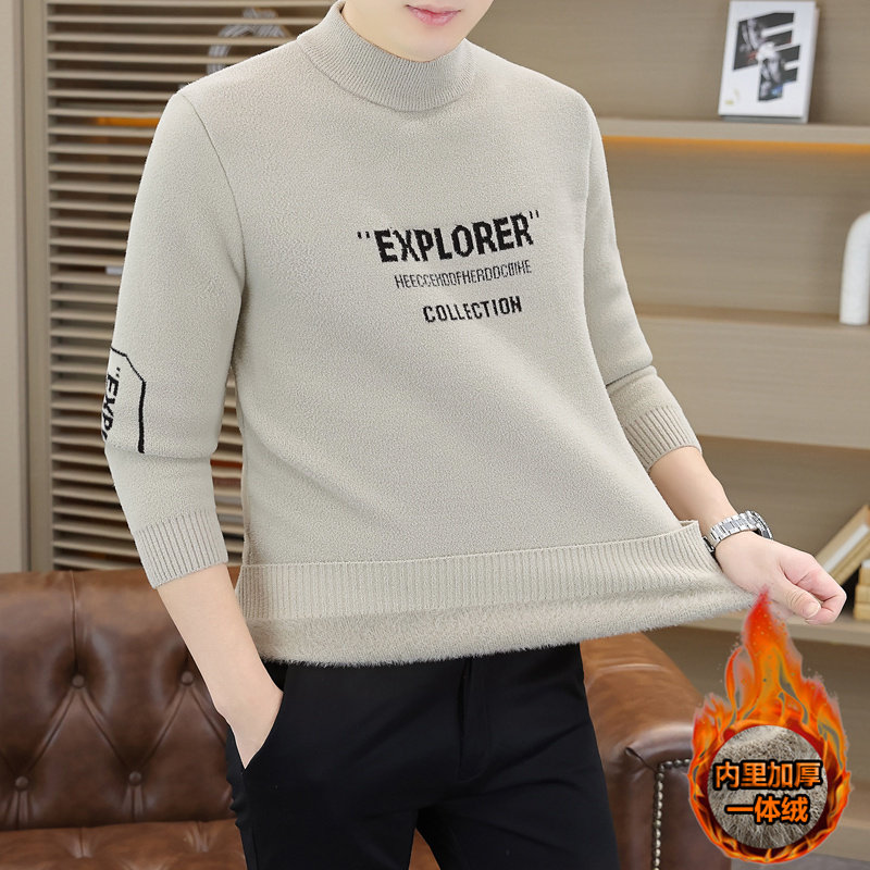 99003爆款【非复合一体绒】针织衫保暖加厚毛衣冬半高领