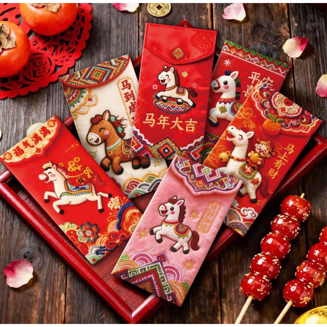 5D立体刺绣风格马年创意红包中式创意利是封马年新年压岁红包xx