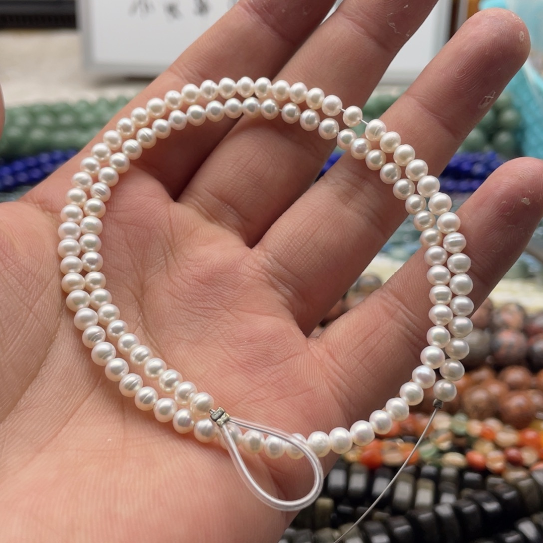 玛瑙/玉髓合金珠宝半成品一条装卡4mm极光珍珠圆珠