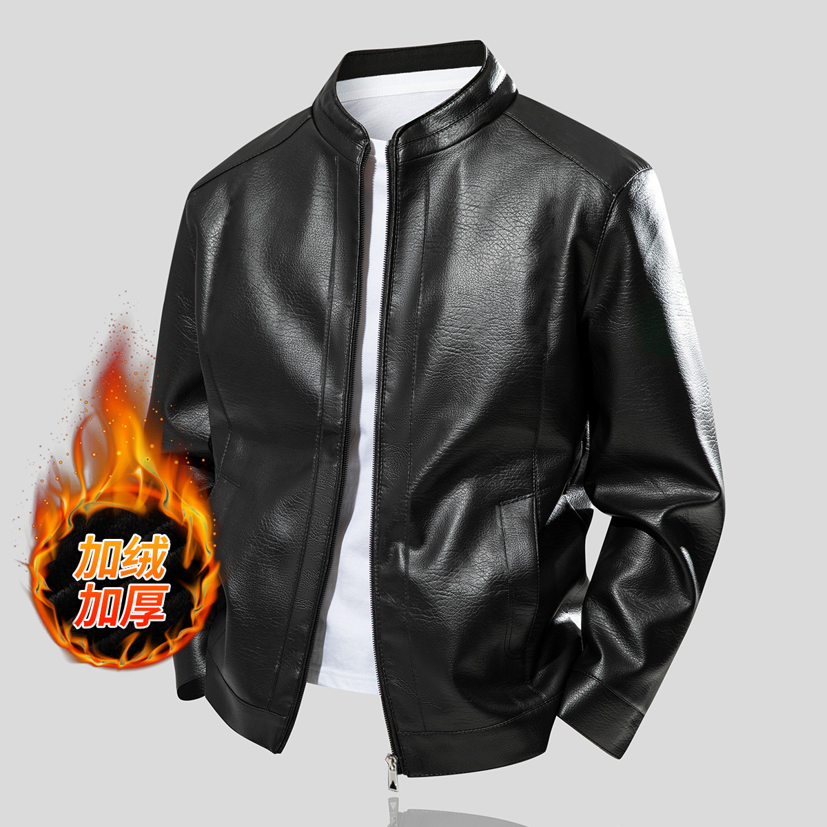 加绒加厚商务pu皮夹克秋冬外套男式夹克27DKFYJRB001ZB