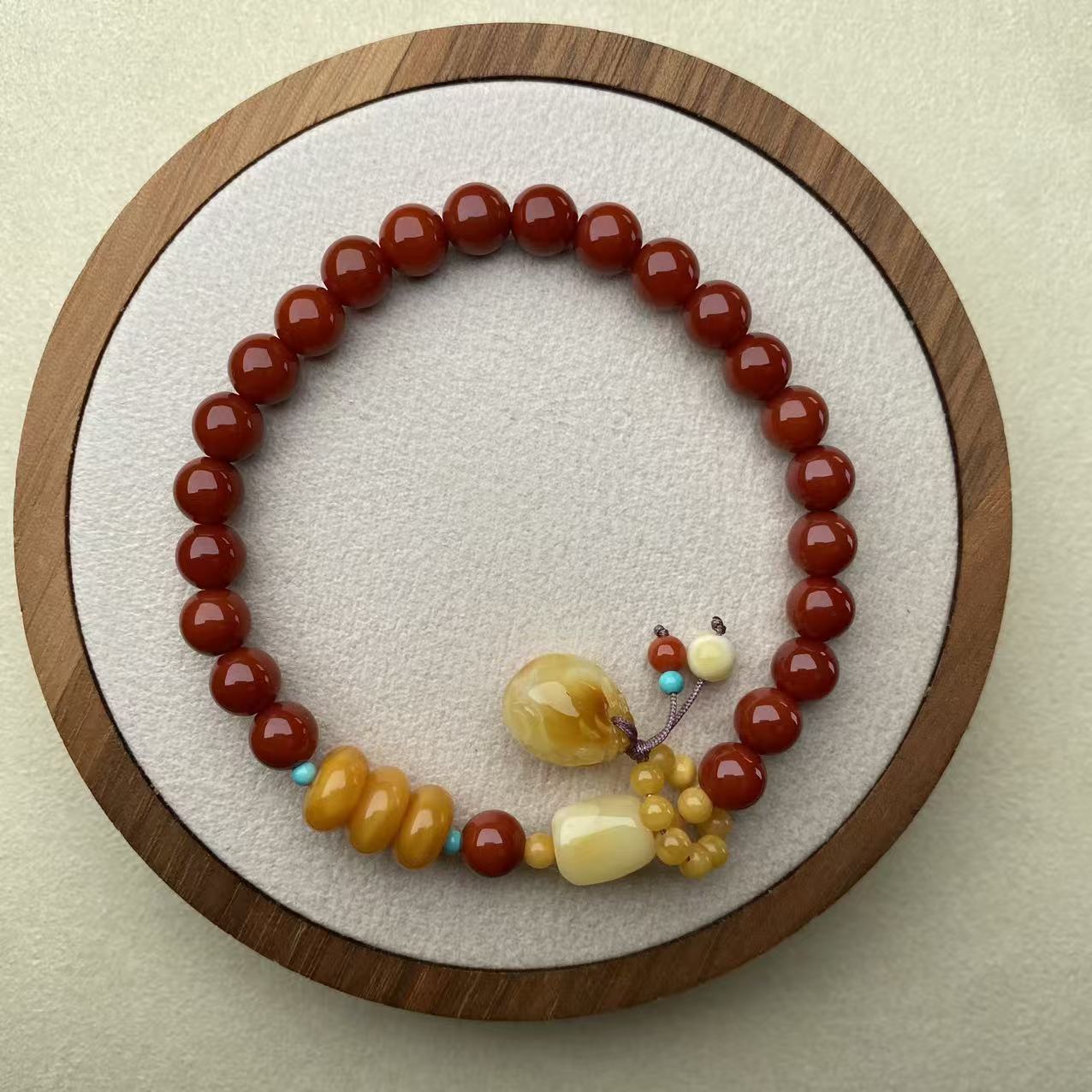 满色满肉头货瓦西柿子红单圈南红手链N060Q