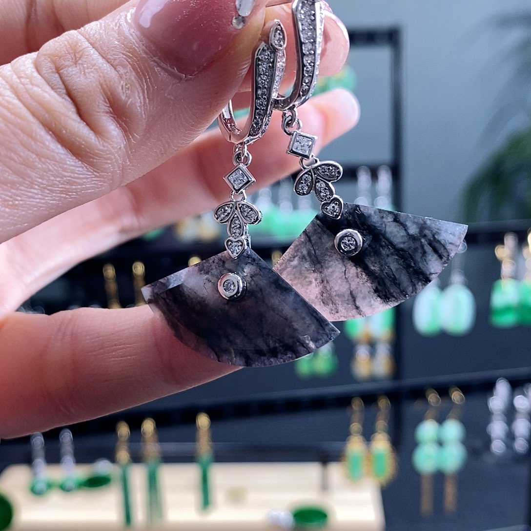 翡翠耳饰银S925镶嵌翡翠