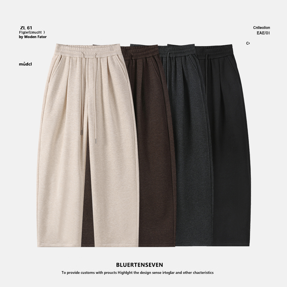 醋酸羊毛加绒加厚冬季休闲裤男装抽绳宽松直筒裤阔腿裤子