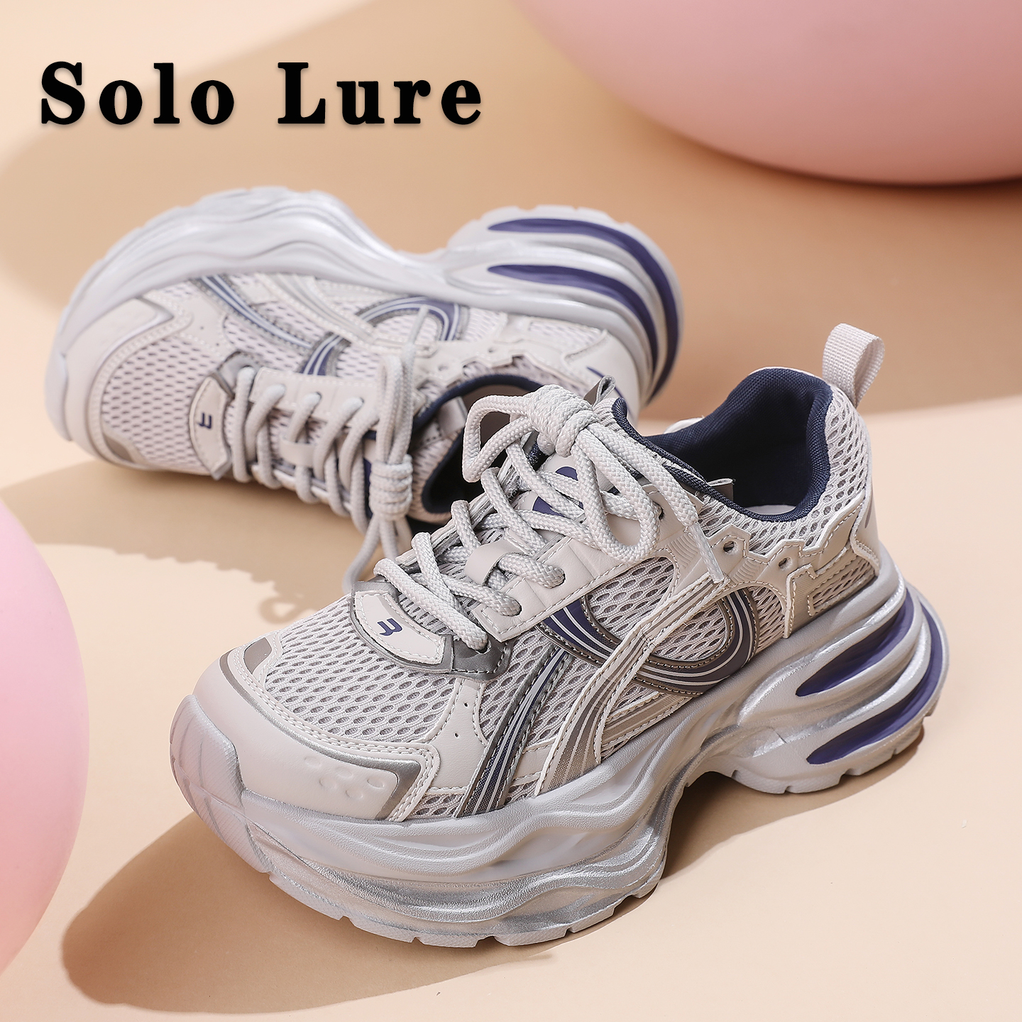 香港SoloLure厚底老爹鞋女2025秋新款内增高百搭网面跑步鞋运动鞋