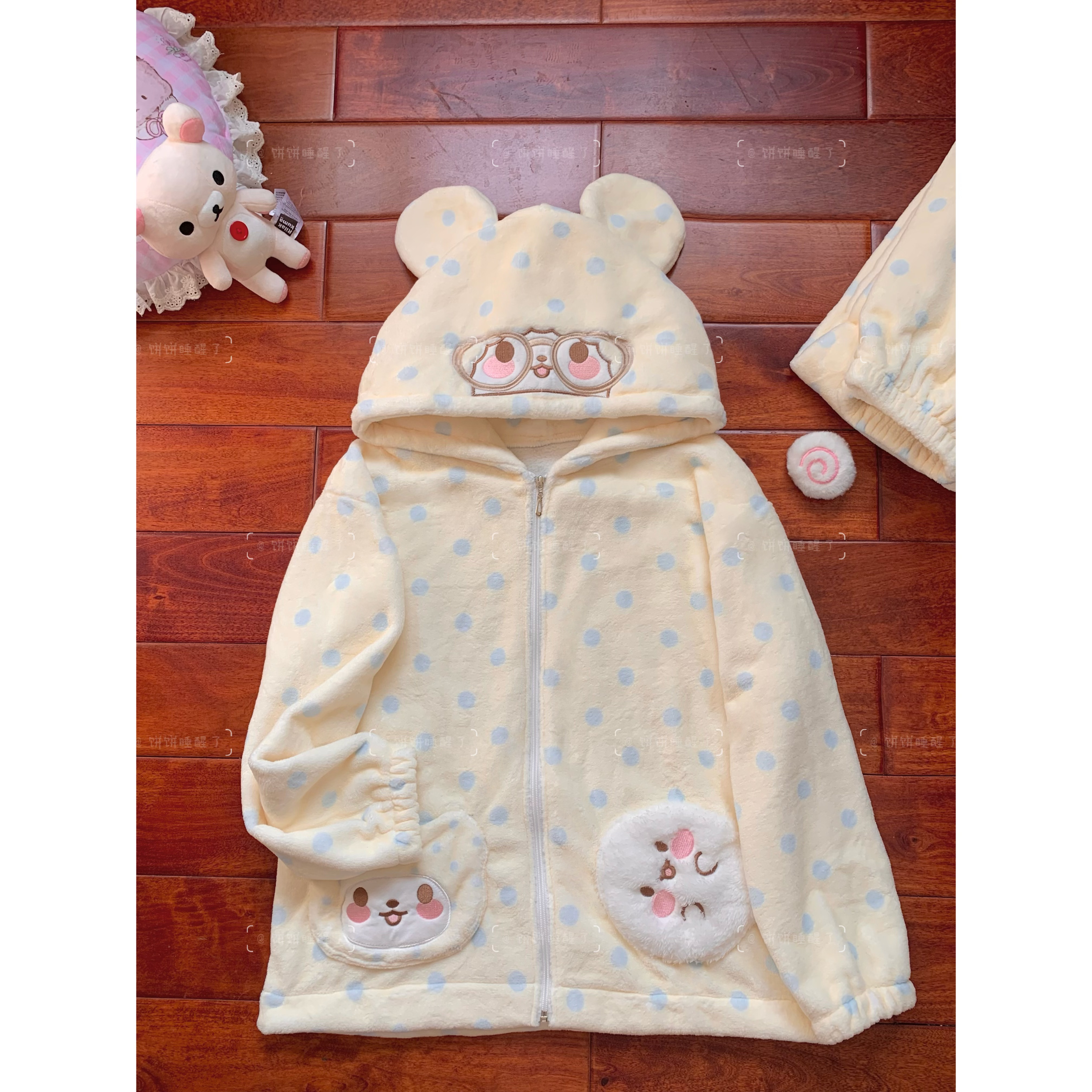 日系可爱毛毯熊睡衣女秋冬新款法兰绒加厚加绒保暖学生可爱家居服