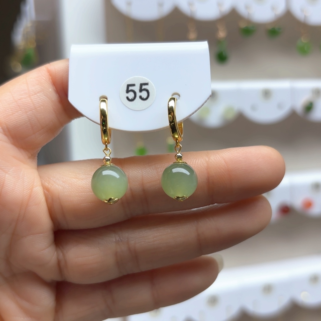 和田玉耳饰银S925镶嵌