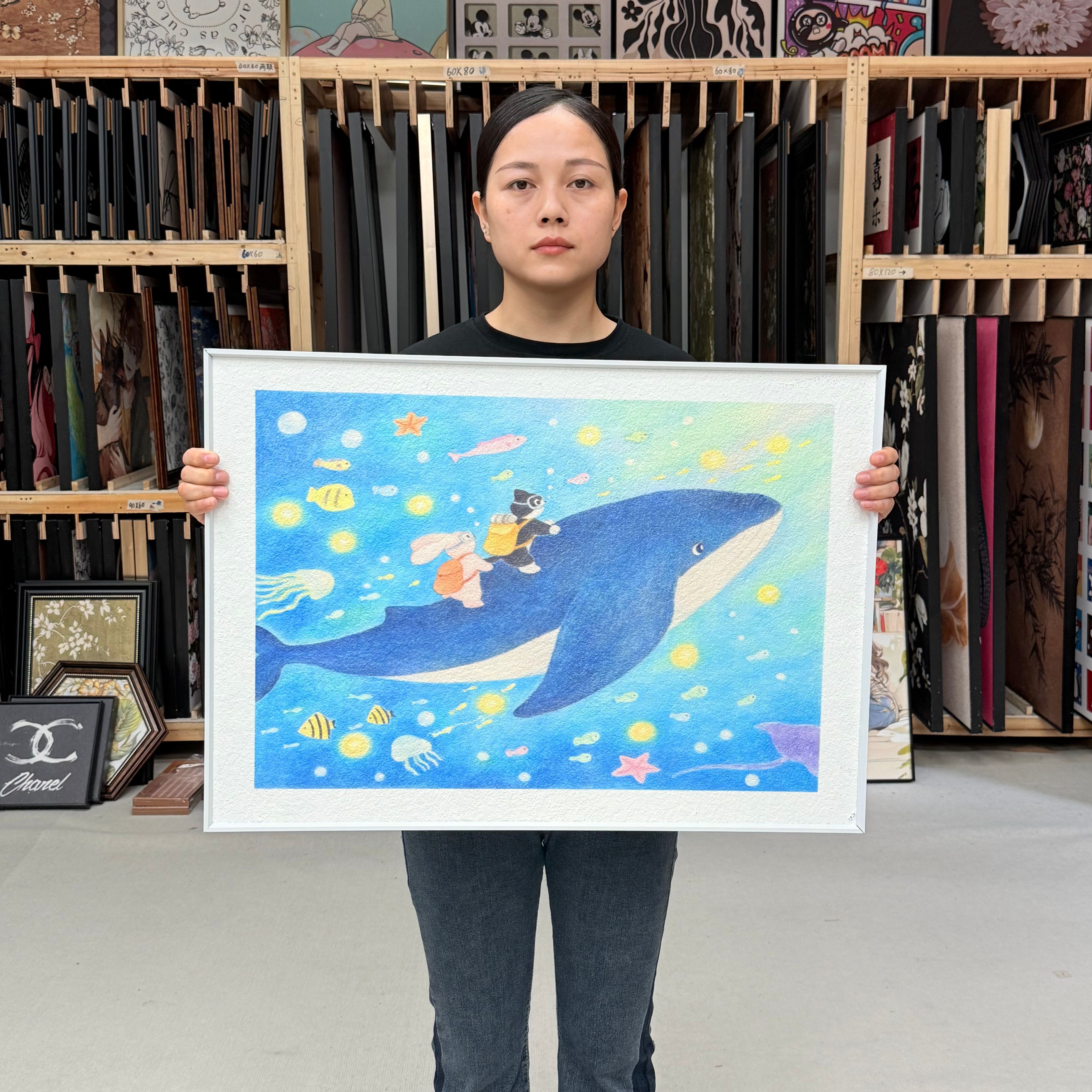 现代卡通儿童房唯美携手海洋餐厅砂岩画E037客厅背景墙装饰画5070