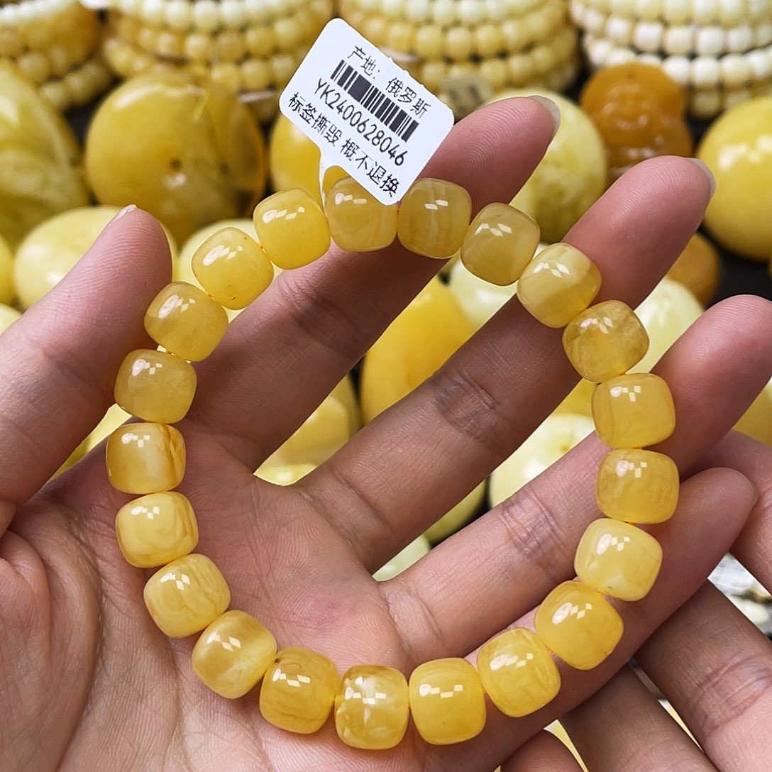 蜜蜡未镶嵌珠宝奇石10+mm金白老型手串 瑕疵福利