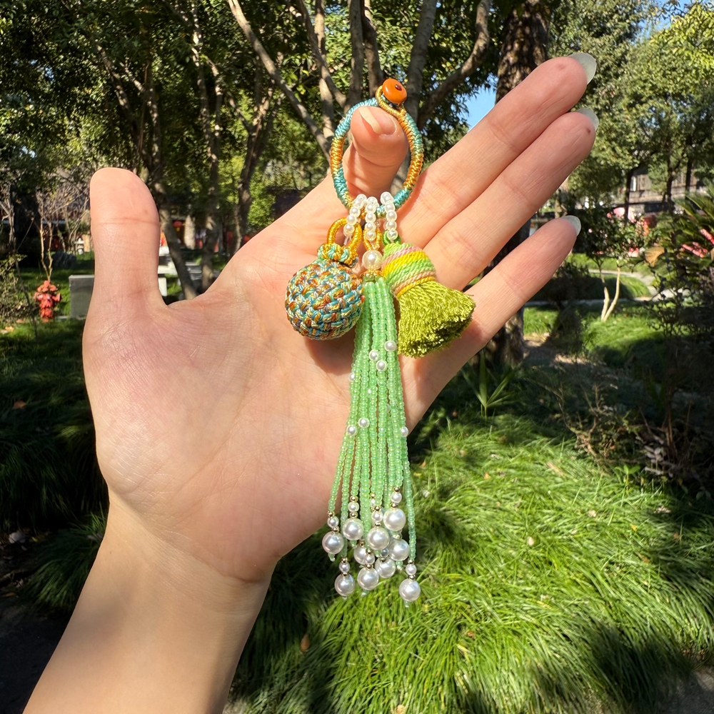 【有球必应】手工编制多功能钥匙扣琉璃流苏挂件高级感水晶挂件