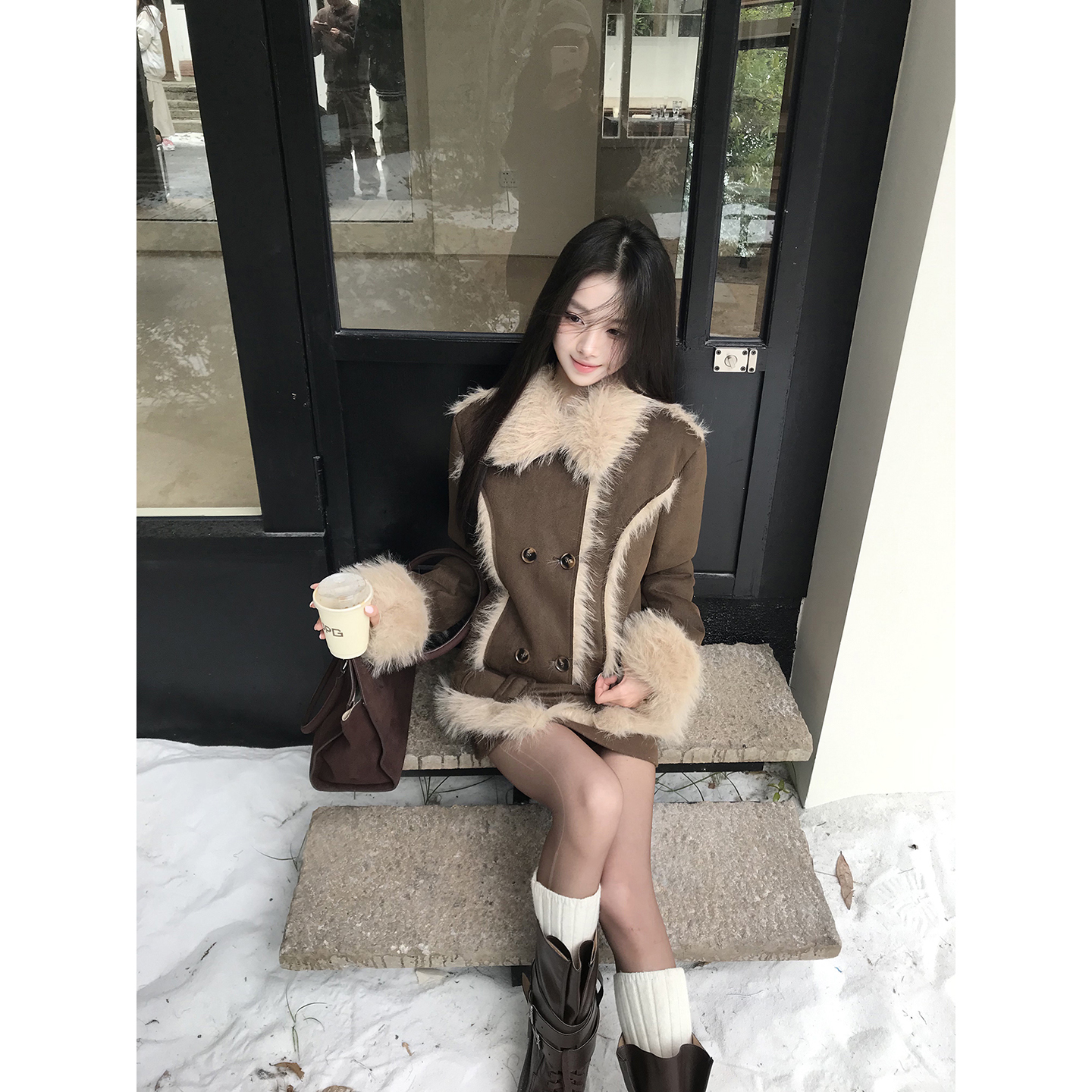 【HRG】冬季翻领宽松千金风厚款百搭HD毛毛外套254N4690#