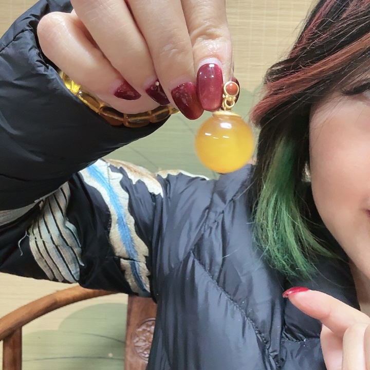 琥珀吊坠(不含链)银S925镀金镶嵌琥珀吊坠