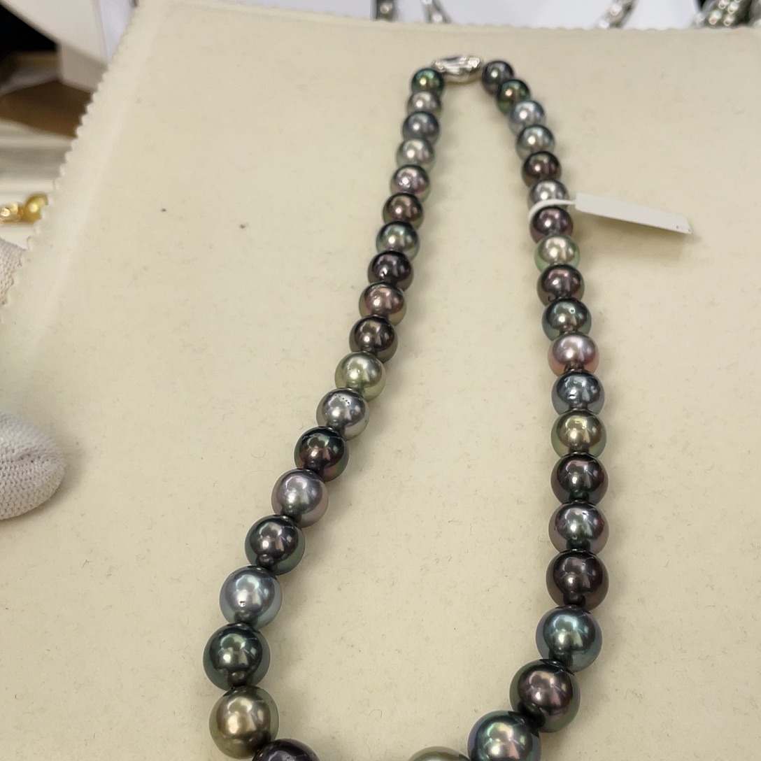 海水珍珠颈饰银S925镶嵌9-11.5大溪地串莫兰迪