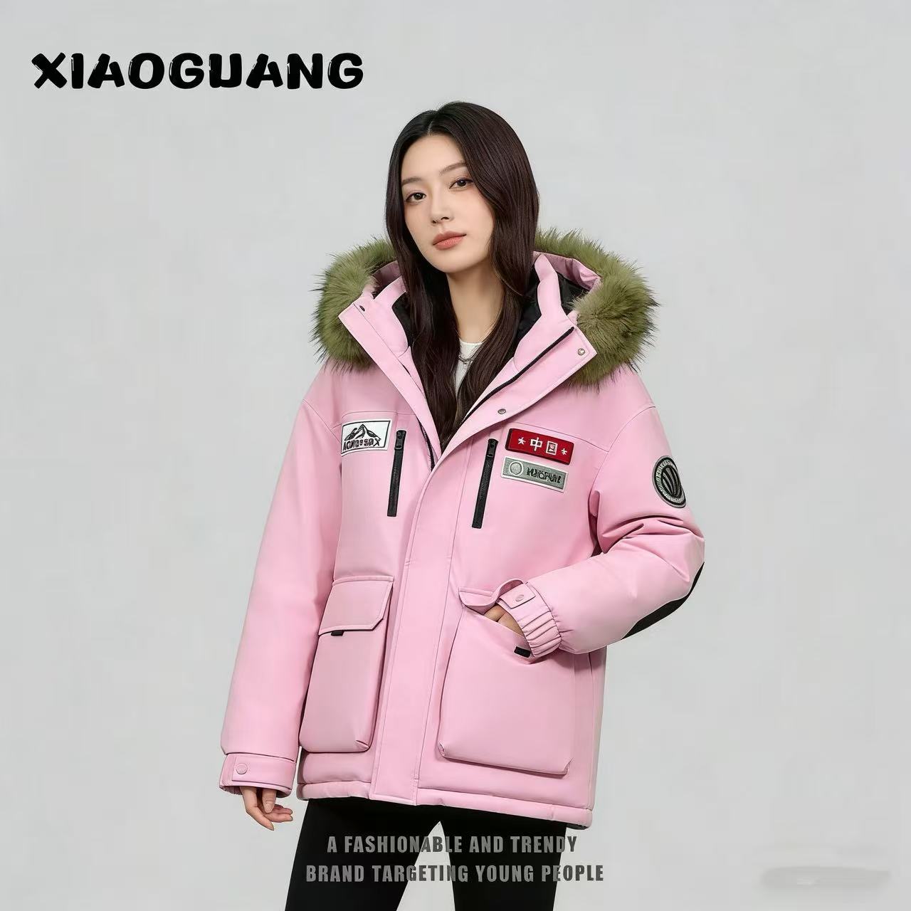 新款【漫天飞雪】808-冬季连帽毛领羽绒服CG
