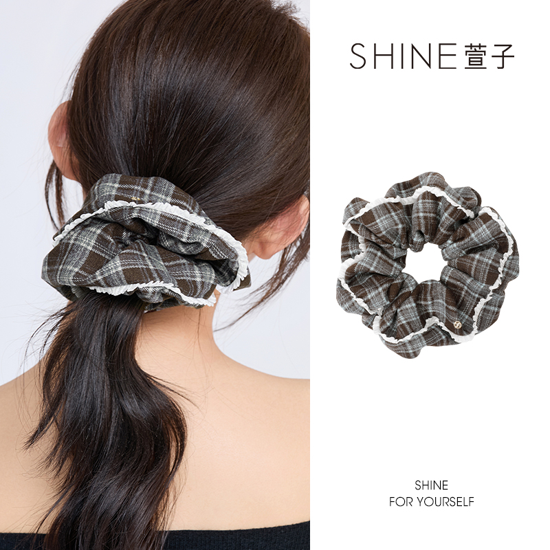 萱子萱子时尚格纹发圈可露丽配色书卷气青春活力少女感