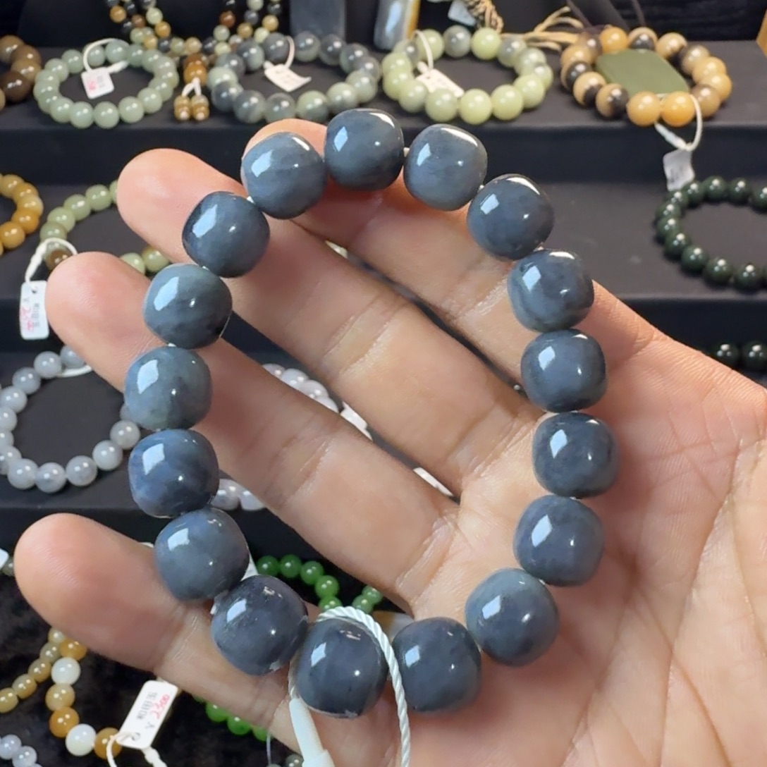 和田玉未镶嵌手链（NGTC国检证书）新疆若羌聚墨青花卡12