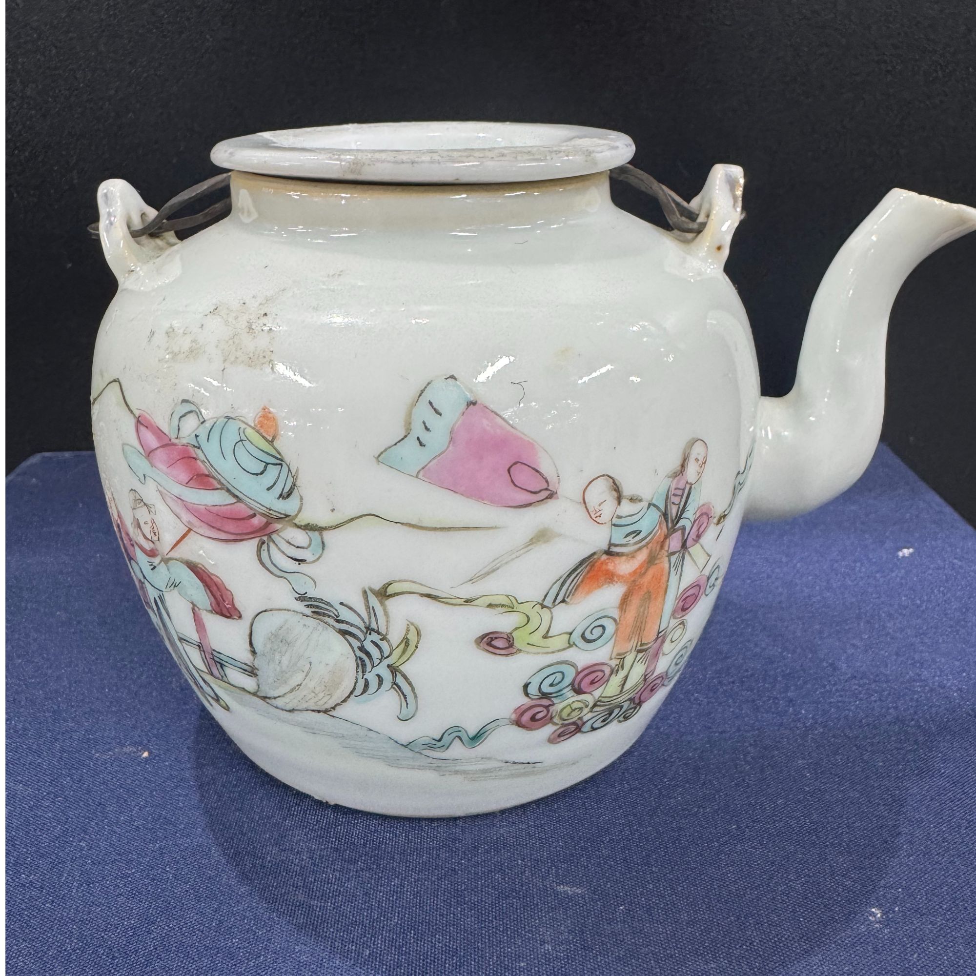 清 光绪 粉彩人物题字提梁壶YH-0065-高度11 直径15