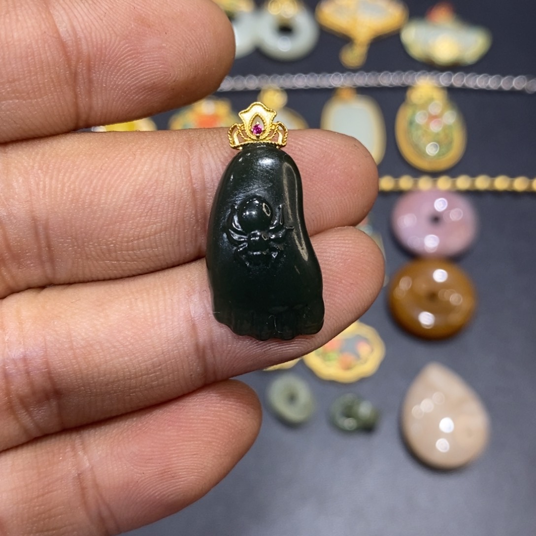 和田玉颈饰银S925镀金镶嵌