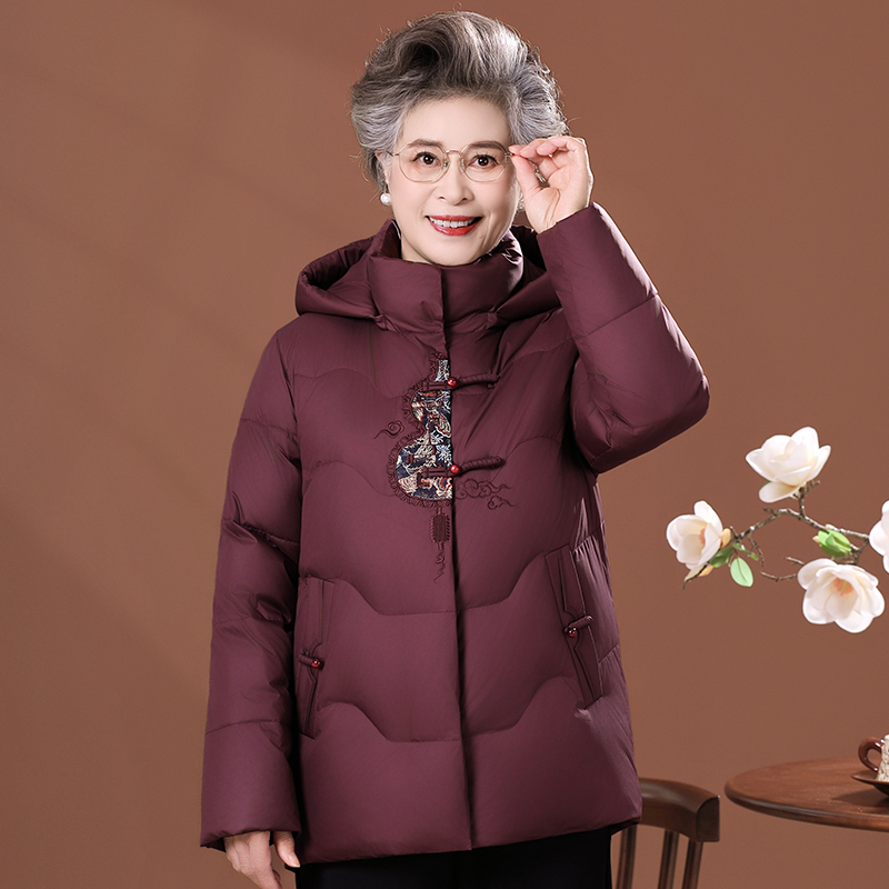 中老年羽绒服女款国风高档妈妈冬装老人奶奶太太冬季加绒加厚外套