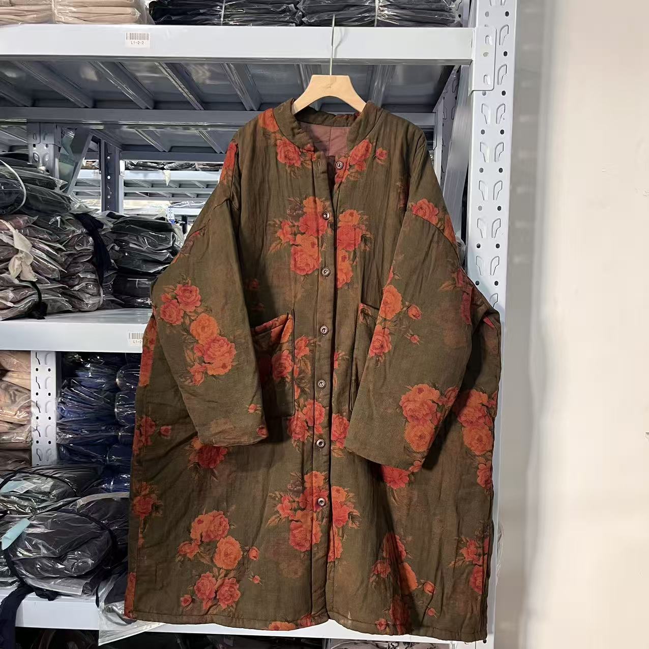 花璟与麻原创设计款立领印花夹棉外套（衣长104胸围164）