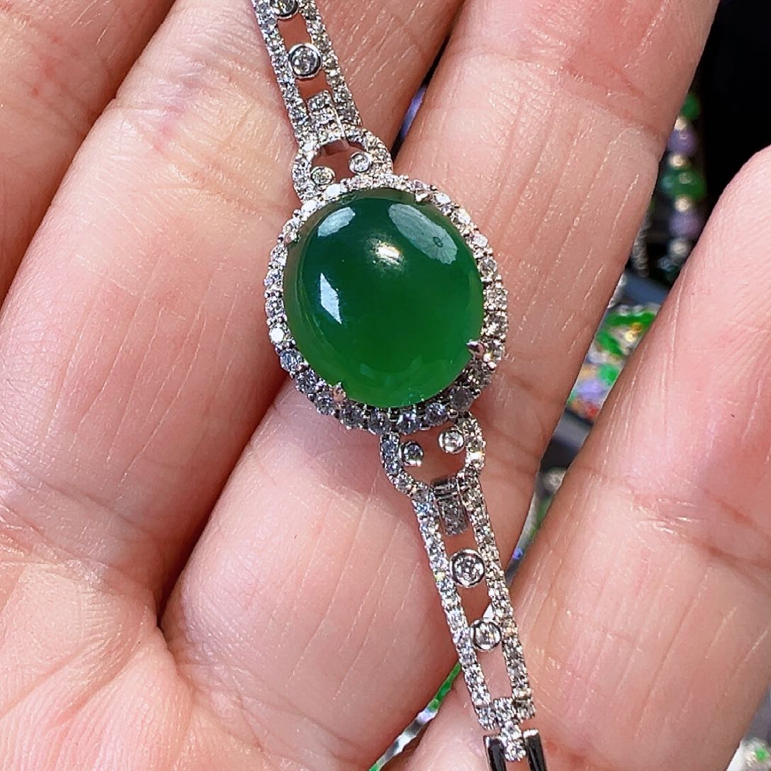 翡翠手链18K金镶嵌签收后24小时鉴赏期