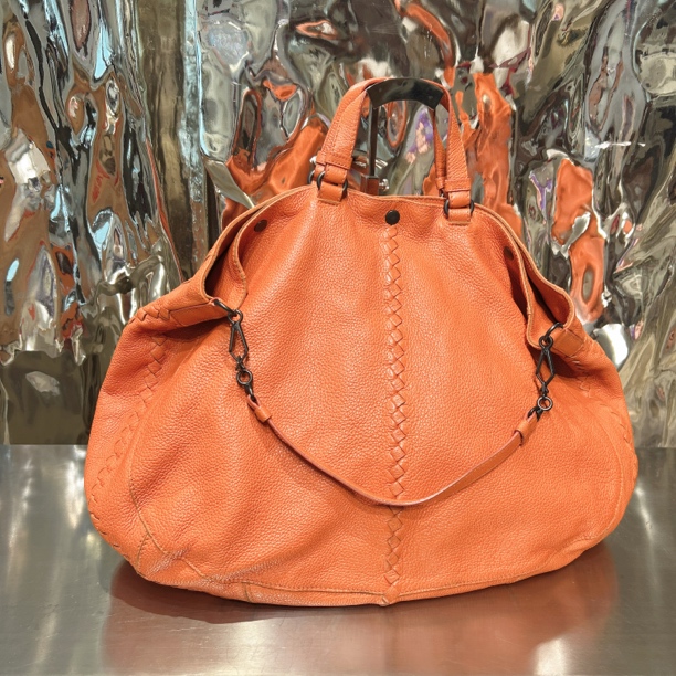 95新 BOTTEGA VENETA/葆蝶家 葆蝶家 橙色 饺子包 大包 手提 斜挎