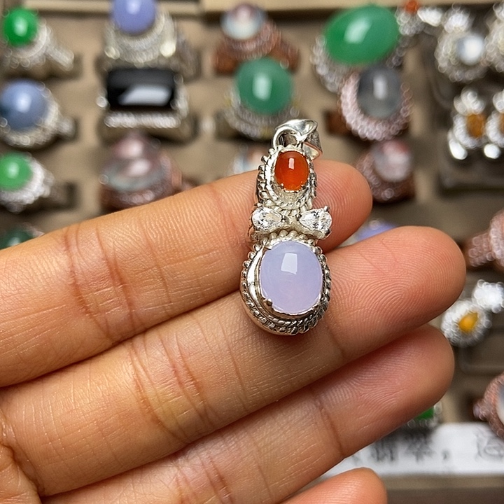 翡翠合金戒指翡翠冰粉紫戒面