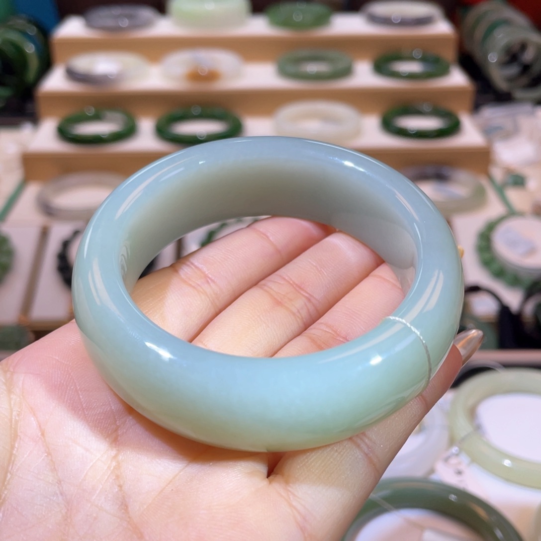 和田玉高品且末蓝手镯56、57未镶嵌