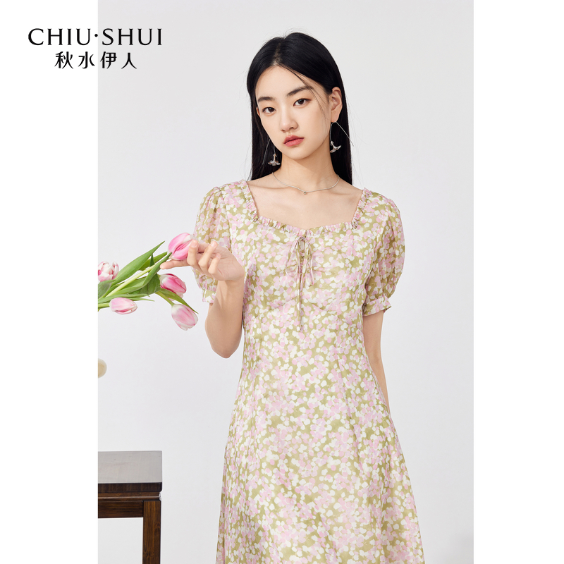 【陈大可】秋水伊人X型方领长款连衣裙2023年夏季新款女装漂亮独特