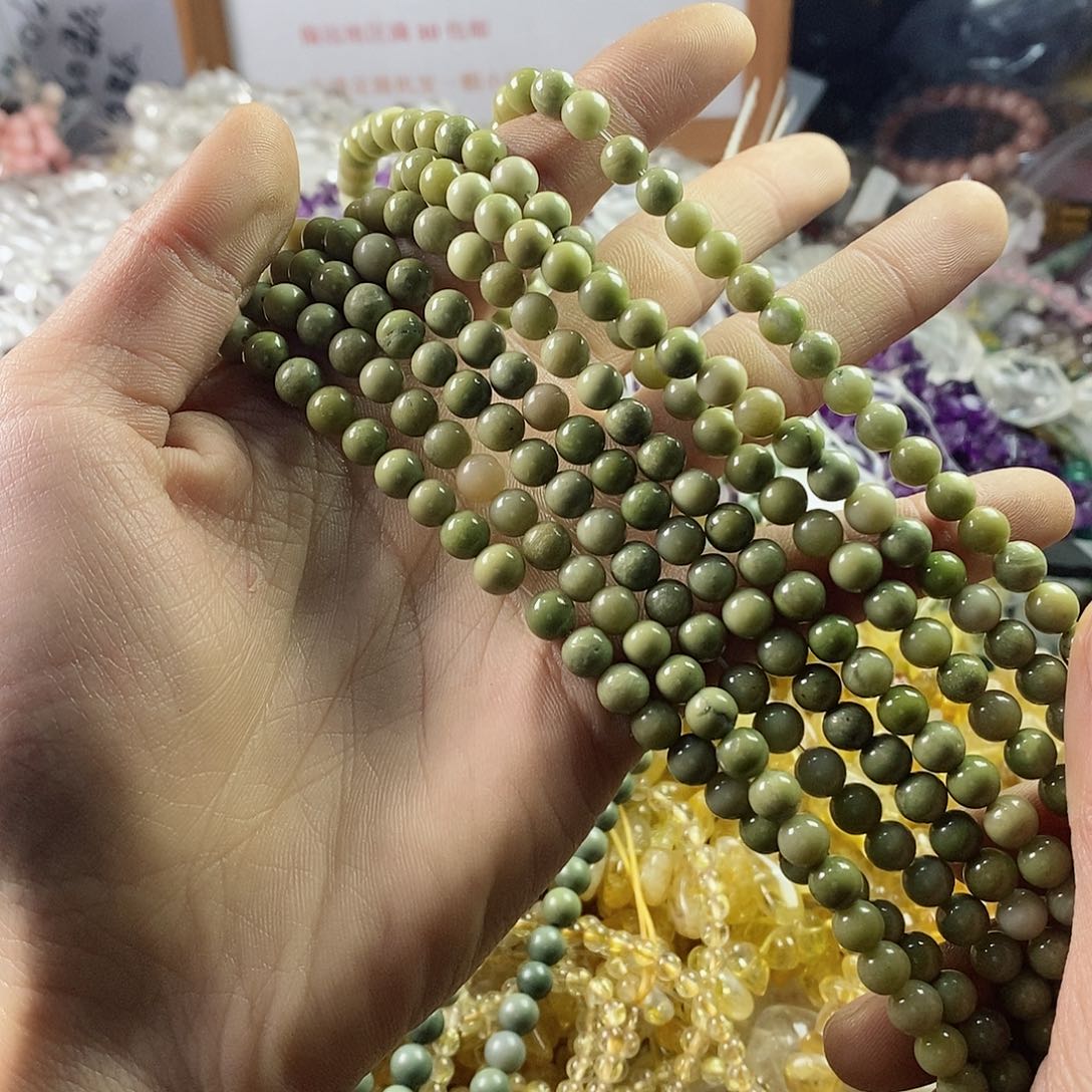 玛瑙/玉髓珠宝半成品未镶嵌一条天然6.2mm阿拉善抹茶珠