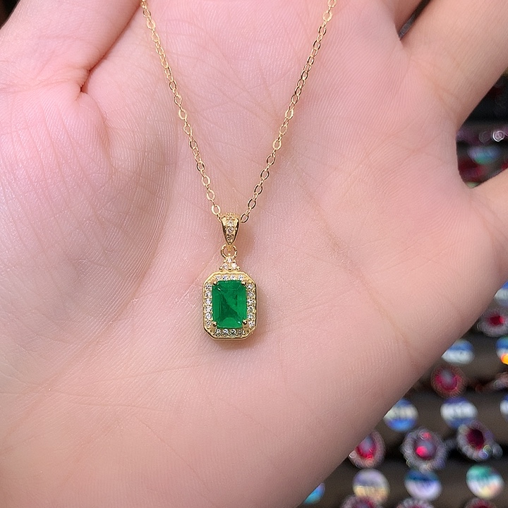 祖母绿吊坠(赠链)银S925镶嵌1