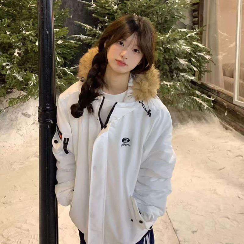 工装美式毛领羽绒2025棉服冬季新款棉衣加厚宽松短款克服外套