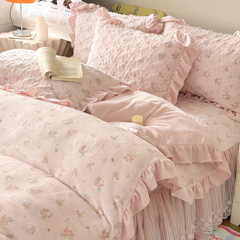 ＄梦幻优雅被罩花床盖绒【四件套】秋冬加绒加厚保暖被罩四件套