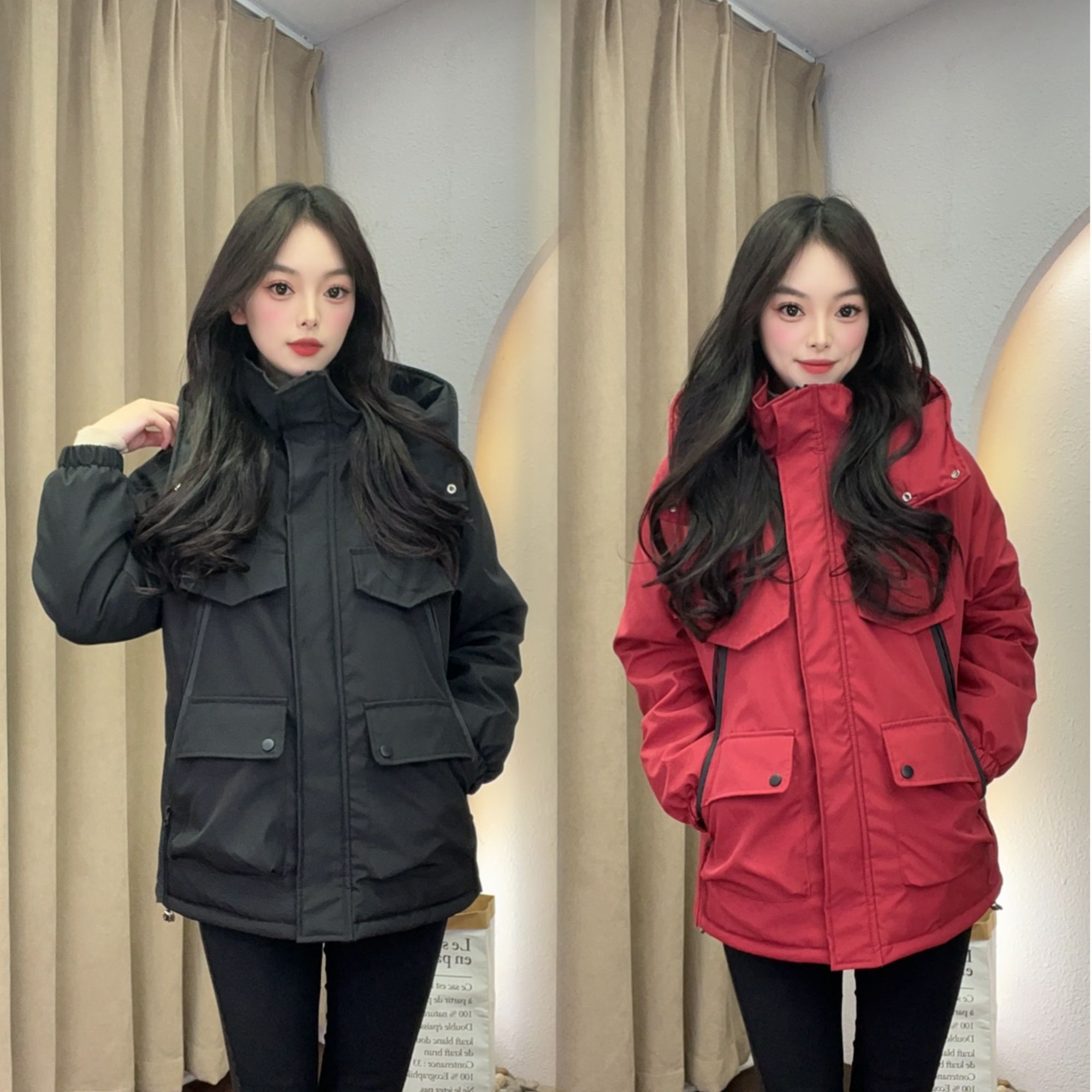 拼接外套韩版冲锋衣常规棉服保暖派克服中长款连帽宽松百搭