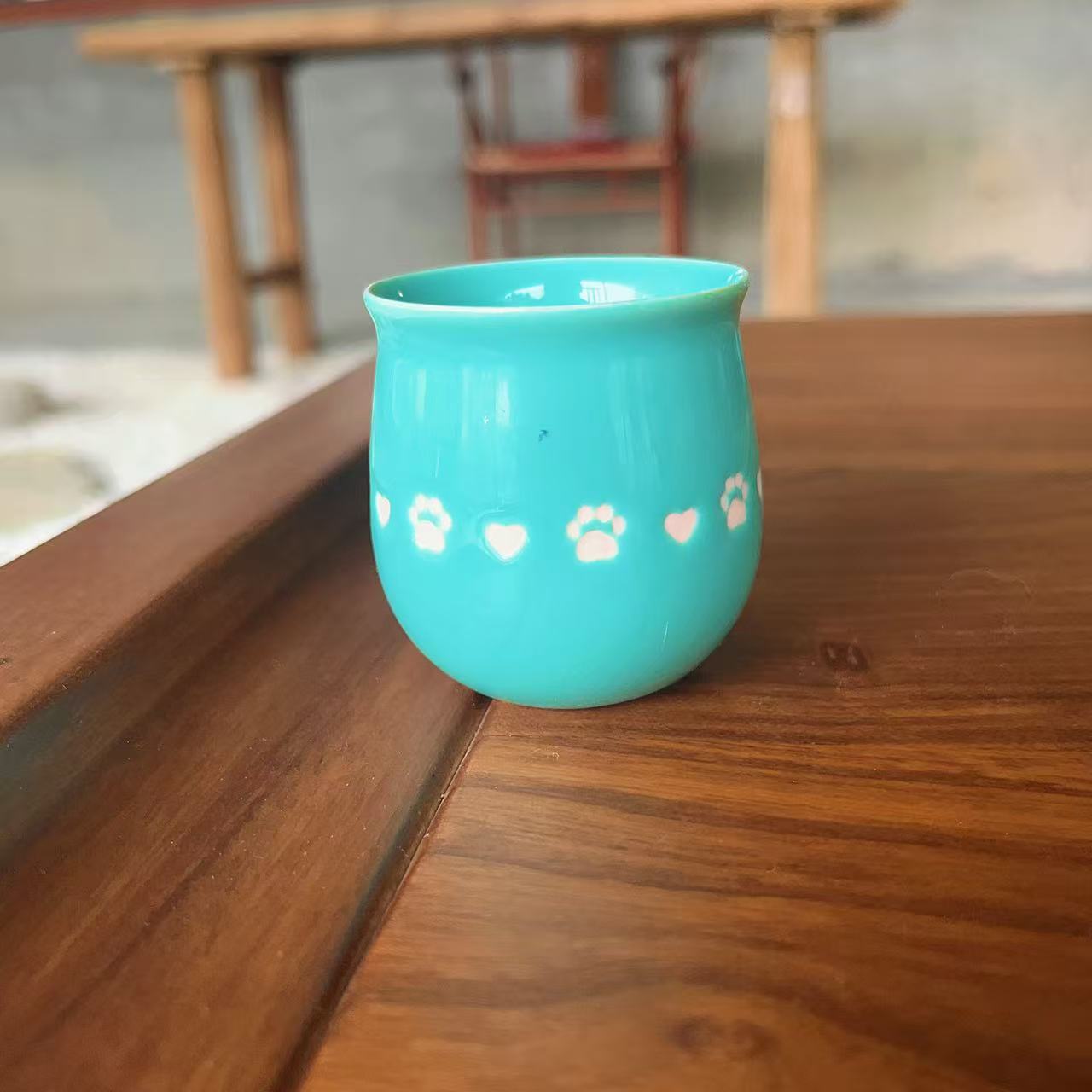 松石绿--猫咪爪子陶瓷客杯茶杯