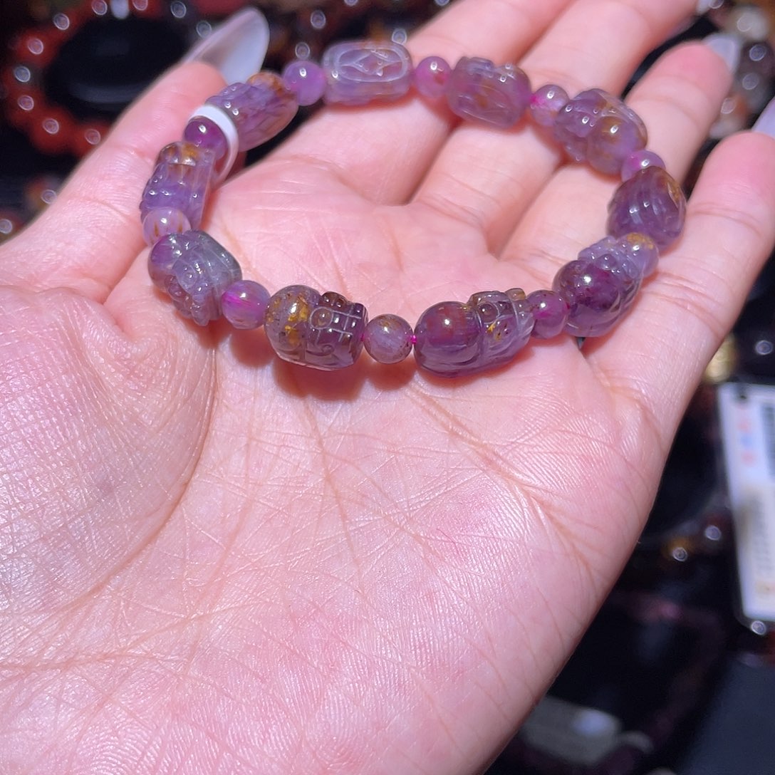 水晶极光紫钛貔貅手链未镶嵌紫钛貔貅