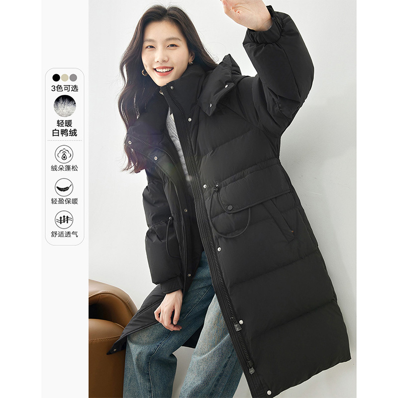 梵希蔓白鸭绒连帽羽绒服女冬季加厚保暖长款外套气质50699/50799