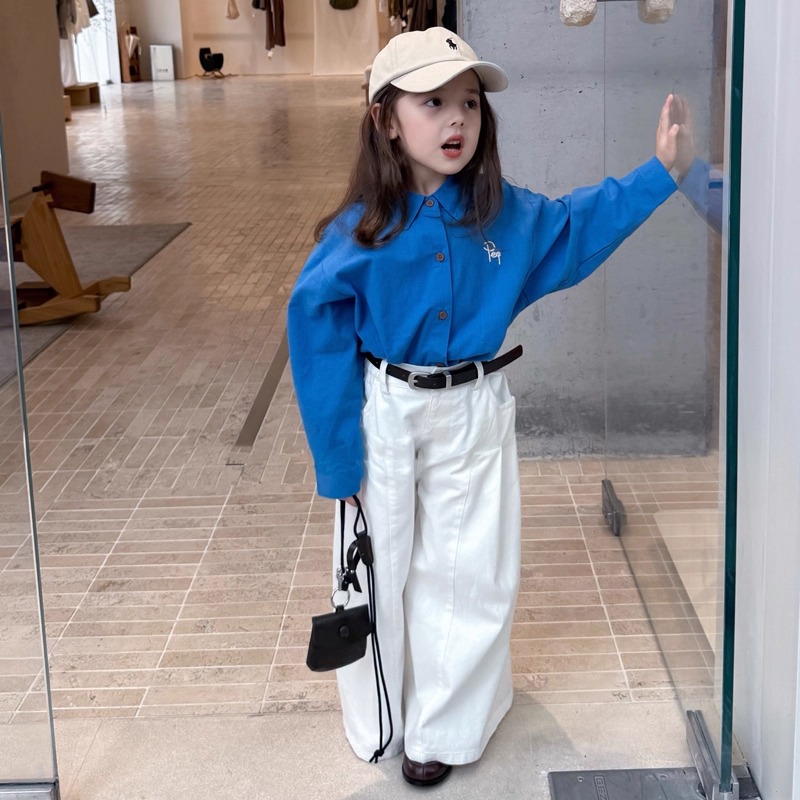 女童套装秋装2025新款男女童宽松长袖衬衫洋气时髦女孩白色阔腿裤