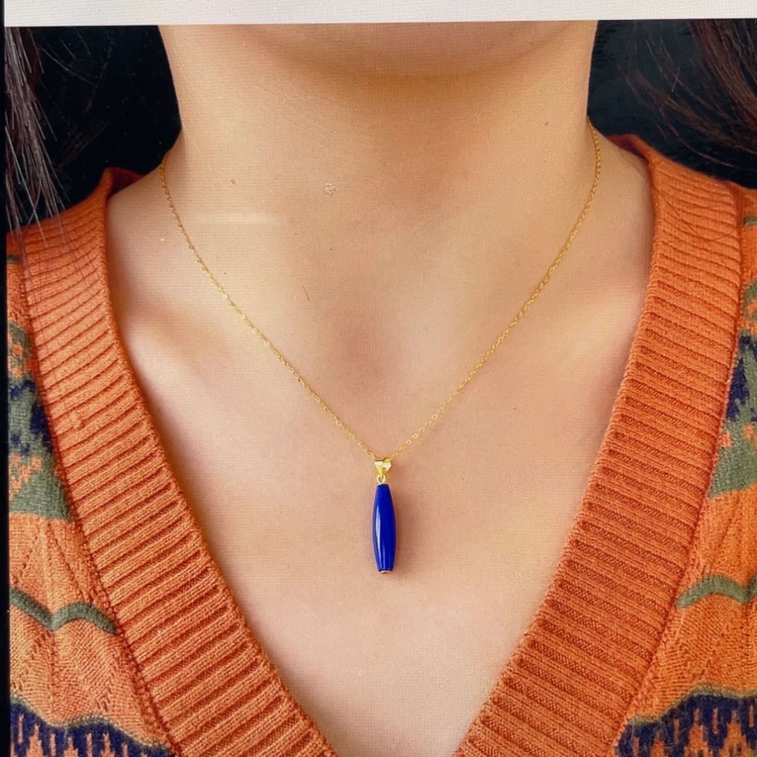 青金石吊坠一字出证书银S925镀金镶嵌