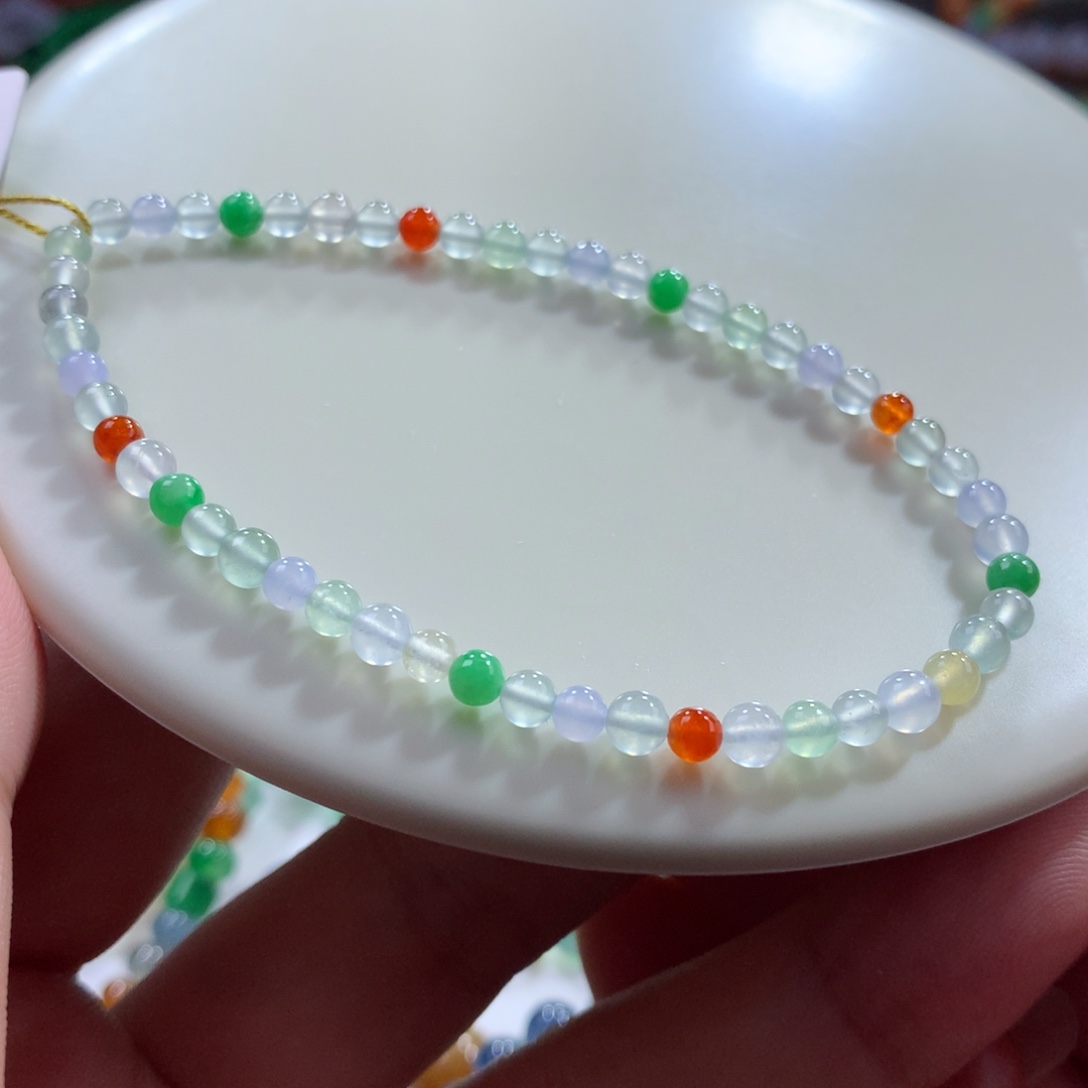 翡翠未镶嵌手链翡翠玻璃钢糖果缤纷卡3.50～4+
