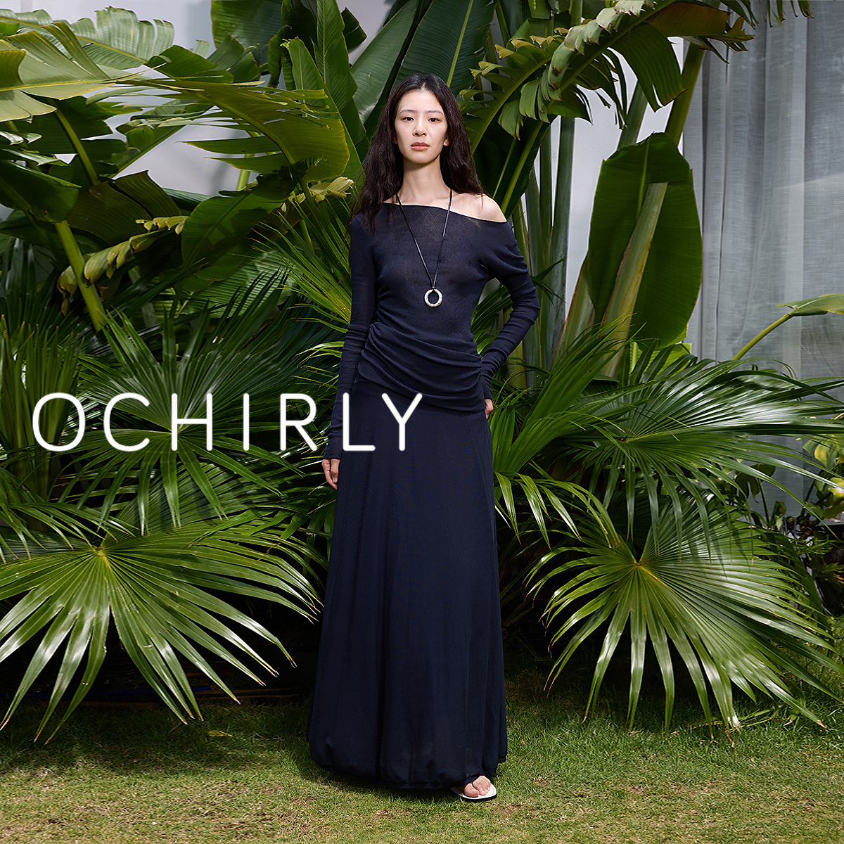 OCHIRLY 欧时力醋酸高腰半身裙长款穿搭度假裙夏商场同款2025新品