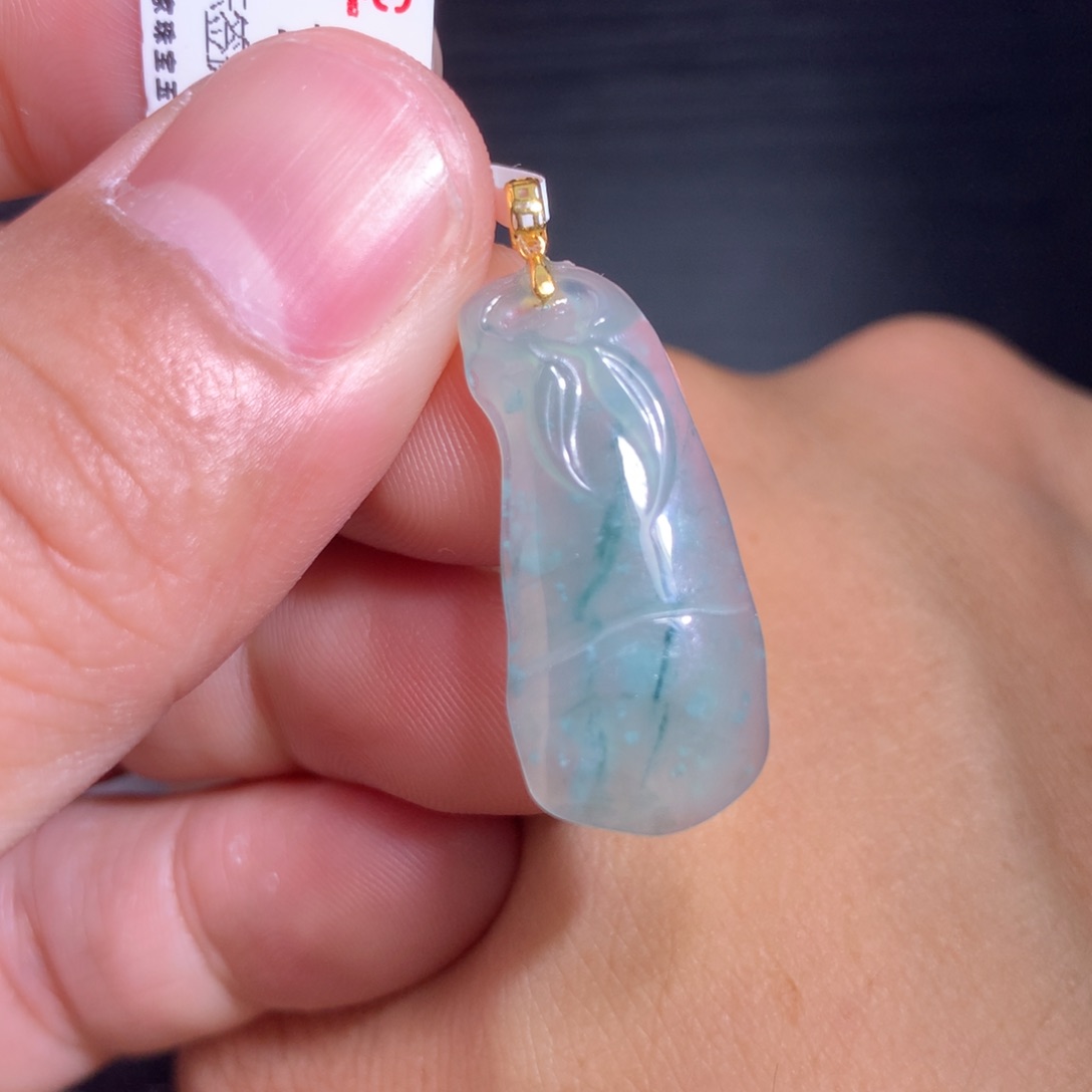 翡翠18K金镶嵌吊坠(不含链)天然A货翡翠