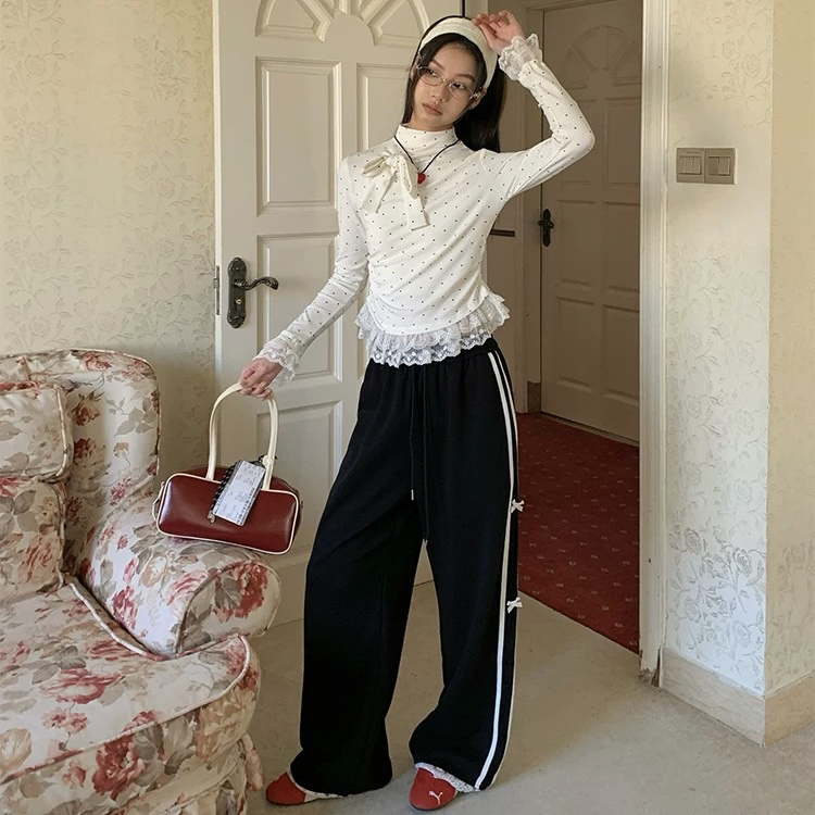 【蝴蝶结休闲裤】韩系2025春季新款甜美拼接蝴蝶结休闲裤