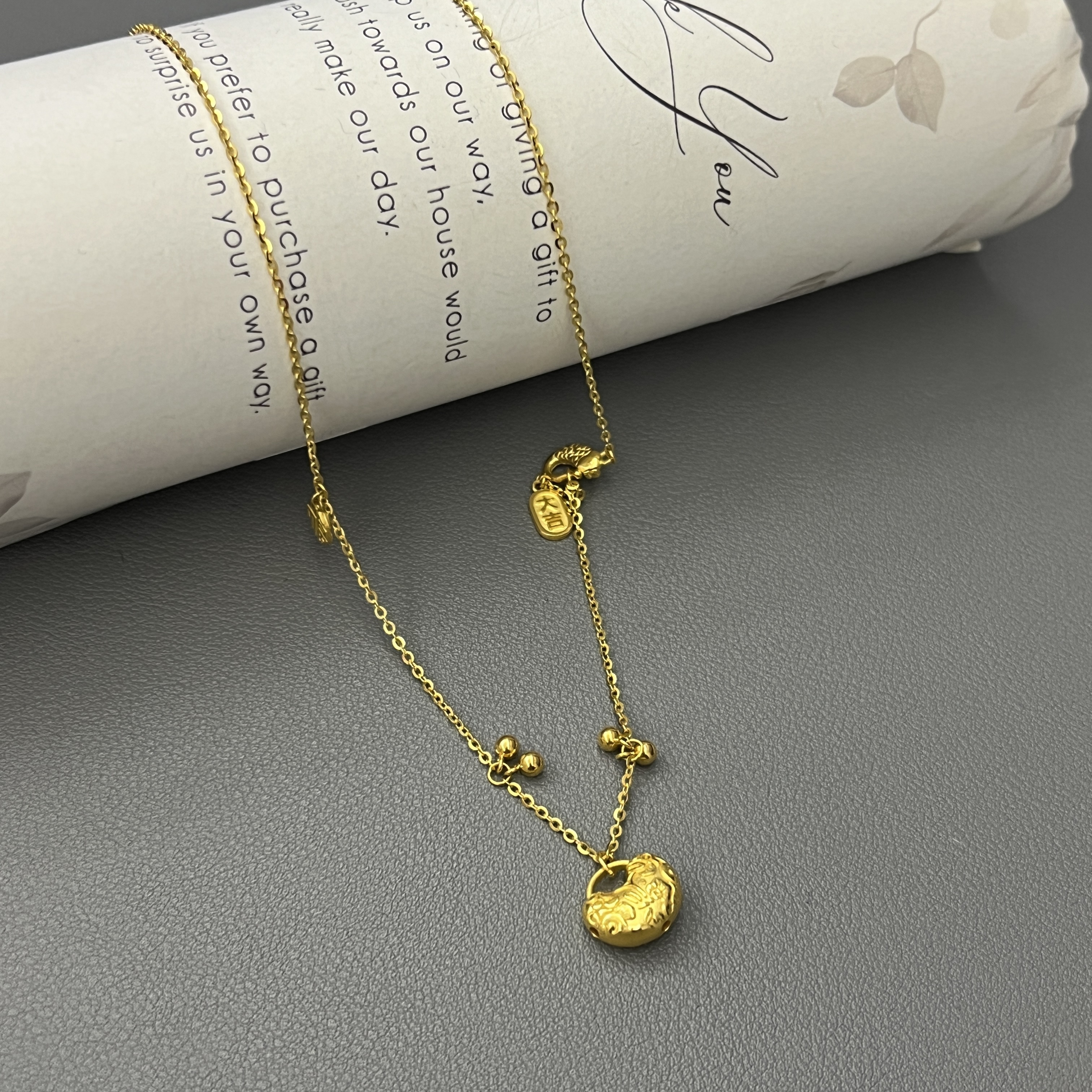 5G工艺【大吉大利锁包黄金套链】足金999