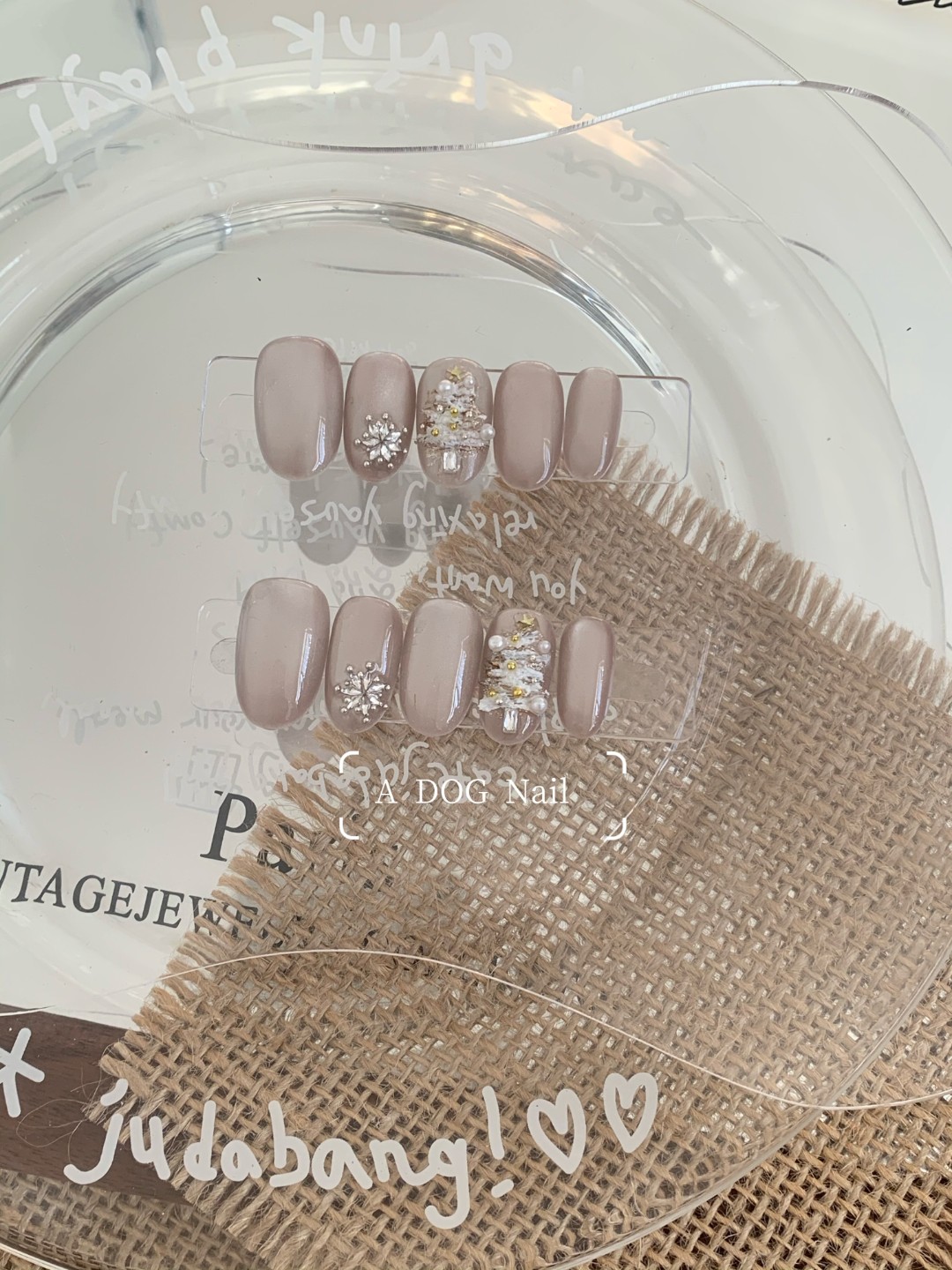 【小狗家】高级猫眼法式轻奢圣诞树雪花显白气质穿戴甲