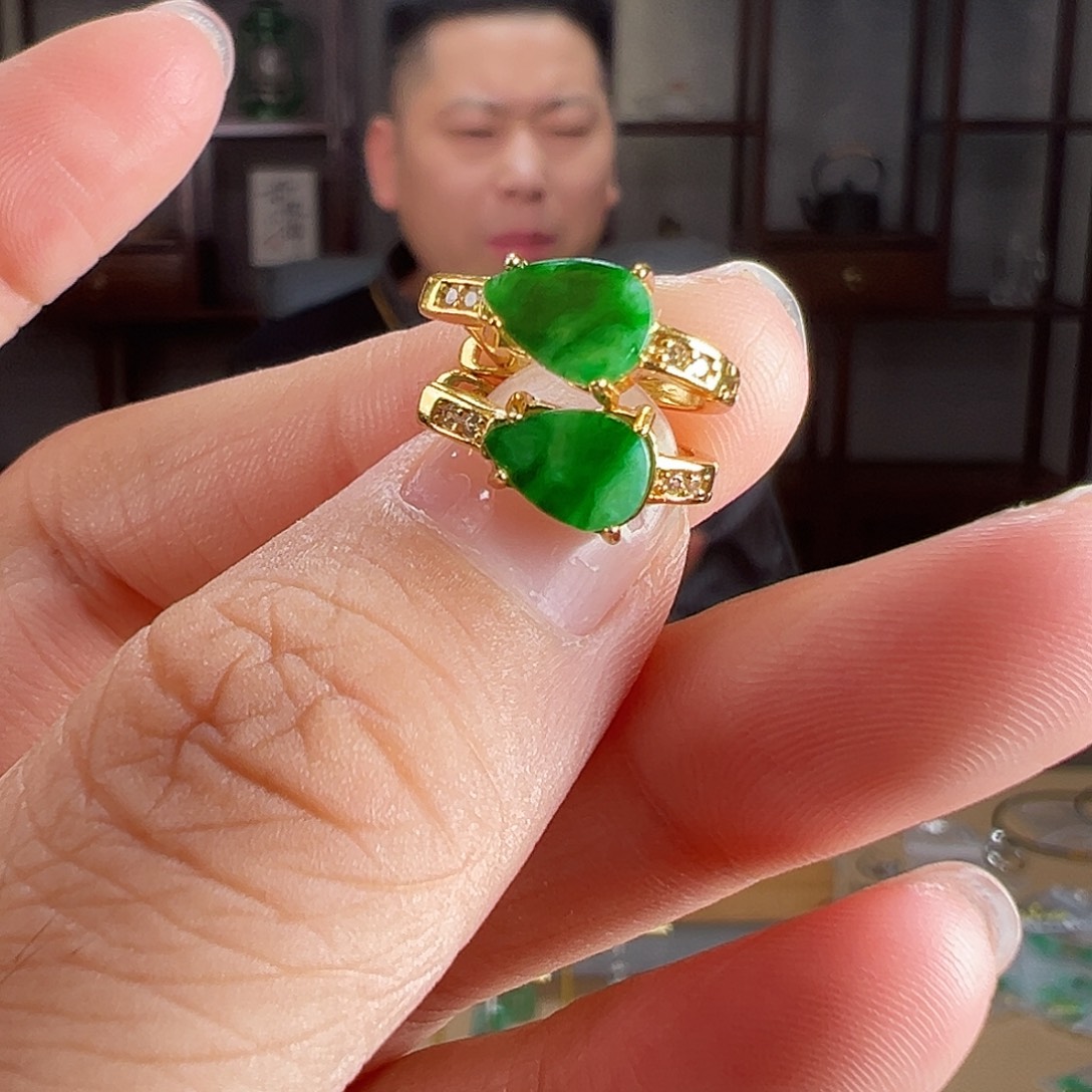 翡翠银S925镶嵌耳饰耳环45