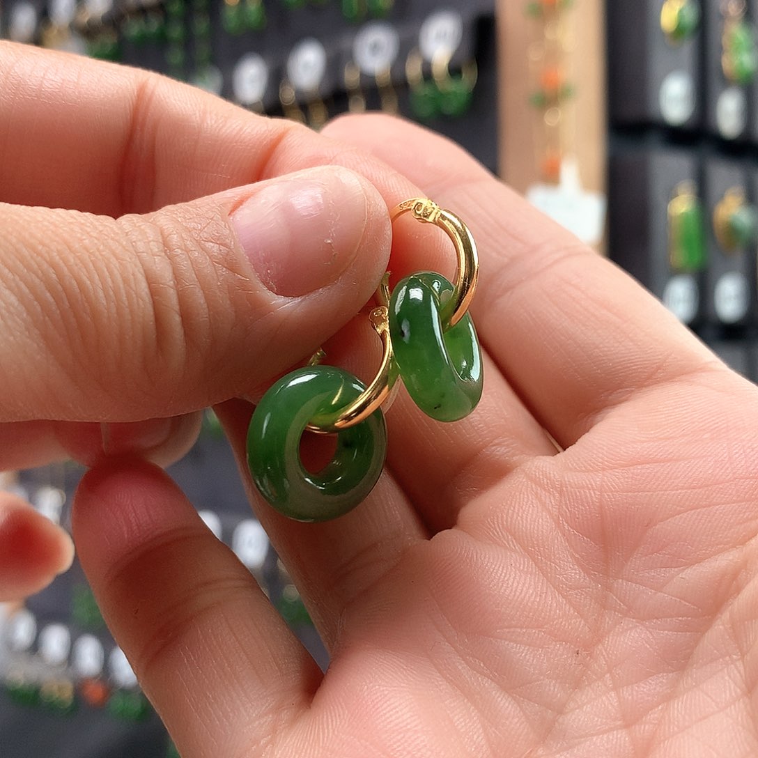 和田玉耳饰银S925镶嵌